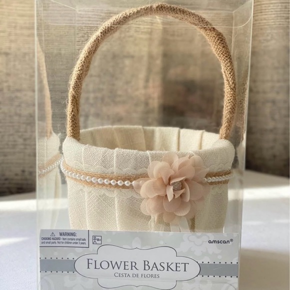 Ivory Flower Girl Basket Wedding Pearl Ribbon Floral Ceremony Basket - Picture 2 of 4